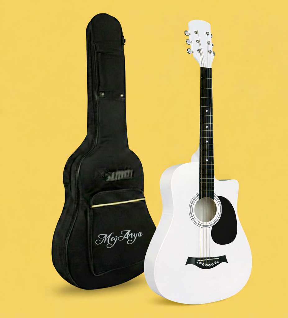38" White Acoustic Guitar with Premium Water Black Pickguard & Carry Bag – Full-Size Beginner Guitar for Students & Adults