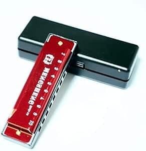 MegArya 10 Holes Harmonica Mouth Organ Musical Instrument Beginner Teaching Playing Gift Copper Core Resin Harmonica (Red)