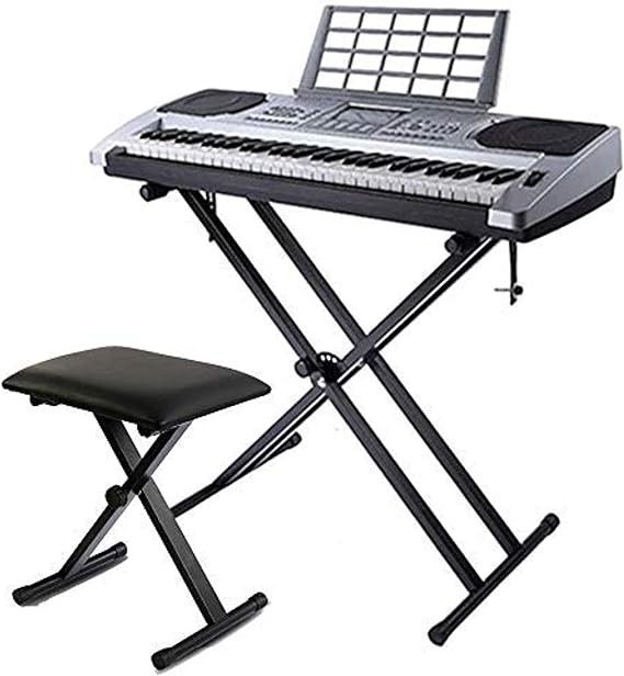 MegArya Keyboard Stand and Keyboard Bench Set Double X, Infinitely Adjustable, Heavy Steel Construction and Pure Locking System Support Stand, for Keyboard and Digital Piano-Black, regular version